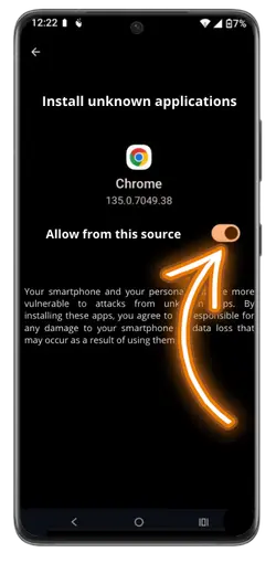 Allow installation from unknown sources on Android for Rainbet