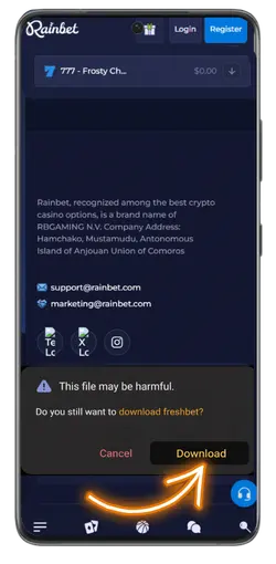 Download Rainbet APK file on Android phone