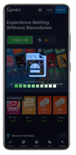 Rainbet Android app loading on Android after installation